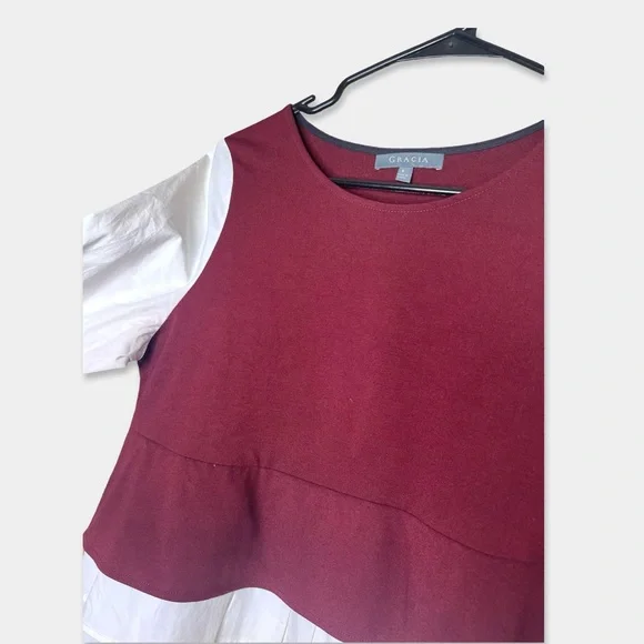 GRACIA Blouse Size S Maroon Ivory/Cream Academia Holiday Vibes Pre-Owned - Picture 2 of 3